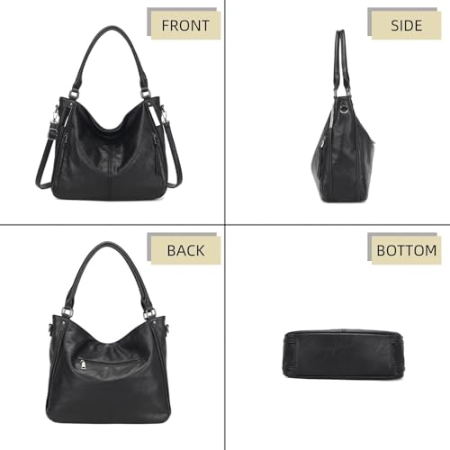 Shoulder Handbags for Women Large Soft Casual PU Leather Hobo Tote Purses - color: B-black