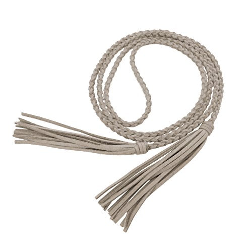 TeeYee Women Girls Braided Waist Tie Belt/Rope with Tassel Wrap Cloth Belts for Dress Pants - color: Khaki, size: 63inch