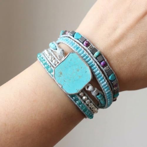 YGLINE Natural Stone Bracelet 5 Wraps Bracelet Handmade Blue Color Boho Bracelet for Women Bracelet - color: turquoise 8