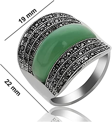 Women's Vintage Green Black Resin Marcasite Crystal Big Statement Cocktail Party Rings - color: Light Green