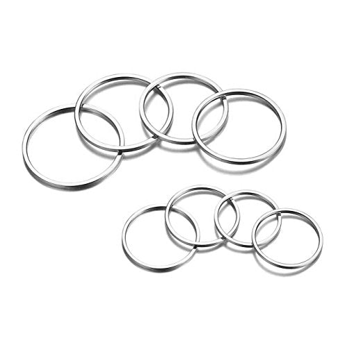 8pcs 1MM Thin Stainless Steel Knuckle Midi Stacking Rings for Women Plain Band Comfort Fit - color: Flat - Silver 8pcs(size 3 to 10)