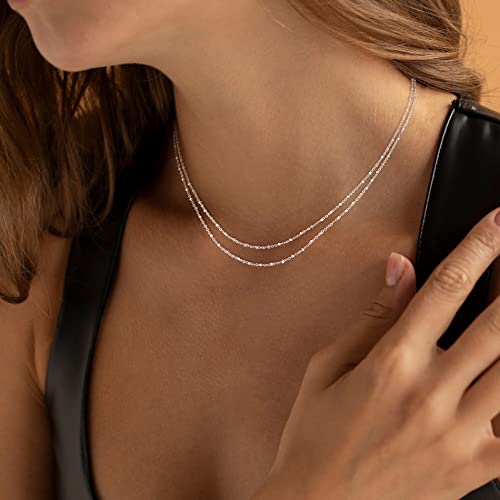 MBW Silver Paperclip Chain Necklace for Women,Dainty Sterling Silver Choker Necklaces for Women Trendy Simple Long Chunky Minimalist Waterproof Link Necklace Jewelry Gifts for Women 16/18/20 in - color: Layered square dot-silver