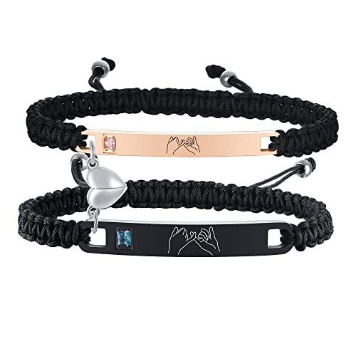 MEALGUET Personalized Couple Bracelet Customized Couple Bracelets Set Mutual Attraction Custom Name Relationship Bracelet Personalized Gift for Men Women - style: pinky promise-heart magnetic