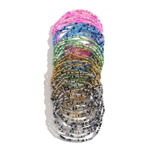 Caiyao 36Pcs Colorful Elastic Seed Beaded Bracelets Set Bohemia Multilayer Rainbow Beaded Stretch Bracelet Anklet Adjustable Glass Beads Wristbands for Women Summer Beach Boho Vaction Jewelry - style: StyleE