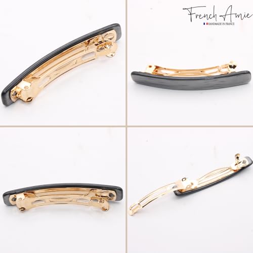 French Amie Small 2 1/4 inch Celluloid Handmade Hair Barrette No Slip Grip Durable Styling Women Hair Accessories Hair Clip for Girls, Made in France(Metallic Grey) - color: Metallic Grey