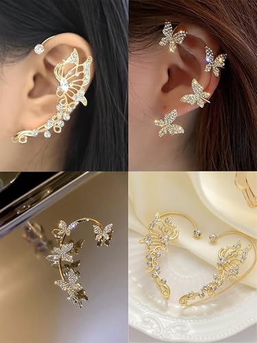 2 PCS Butterfly Ear Cuff Fairy Wing Cuff Wraps Vintage Non-Piercing Fake Earrings for Women Bridal Wedding Party Prom Ball Jewelry Crystal Rhinestone Sparkling - style: Style7
