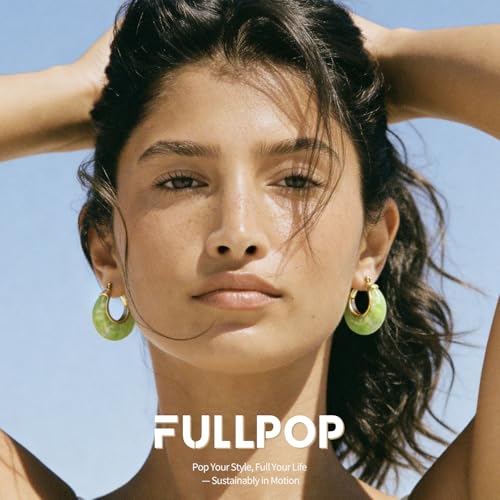 Fullpop Vintage Earrings for Women, Chunky 14K Gold Plated Resin Hoop Earrings Lightweight Hollow Drop Earrings Hypoallergenic Earrings for Women Vintage Anthropologie Jewelry Gifts for Women - size: Round-Light Green