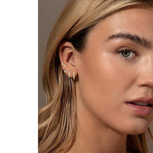 6 Pairs 14K Gold Plated Stud Earrings for Women, Hypoallergenic Cartilage Earrings for Multiple Piercing, Dainty Small Stackable Earrings Set for Jewelry Gift - color: Gold-4 Pairs