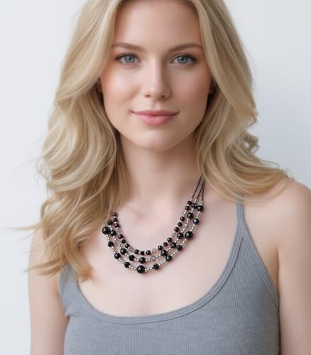 Noessla Beaded Statement Necklaces for Women Layered Chunky Bead Necklace Fashion Costume Jewelry Gifts for Mom - color: Black