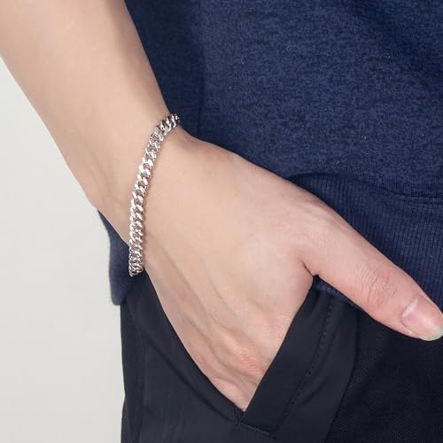 Dankadi Italian Sterling Silver Cuban Link Chain Bracelet Men 3MM 4MM 5MM 6.3 "6.7" 7 "7.5" 8 "8.5" 9 "Solid 925 Silver Bangle For Woman Cuff Jewelry Gift - color: 5MM, size: 7.5 inch