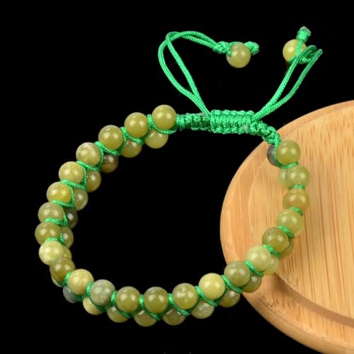 MASSIVE BEADS Double Layer Natural Chakra Healing Power Crystals Macrame Bracelet Yoga Stone Beads Gemstone Meditation Relax Anxiety Bangle for Unisex Women Men - color: China Jade, size: 6mm