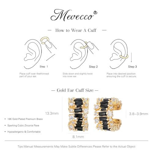 MEVECCO Ear Cuffs Non Piercing For Women 18K Gold Plated Turquiose Pearl Zircons Ear Cuff Earring Clip on Cartilage Fake Hoop Earrings Stack Jewelry Gifts - style: Black CZ -Pair