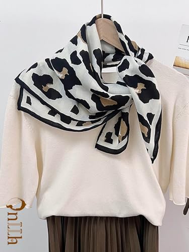 Silky Scarf for Women Lightweight Satin Bandanas Neck Hair Wrap For Sleeping Head Scarves 27.5" - color: A21 Black White Leopard/27.5"