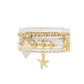 Shell Bracelet Seashell Boho Beaded Stretch Bracelets for Women Summer Beach Bracelets Starfish Charm Bracelet Stackable Gold Plated Bracelets Set for Women - color: c-white