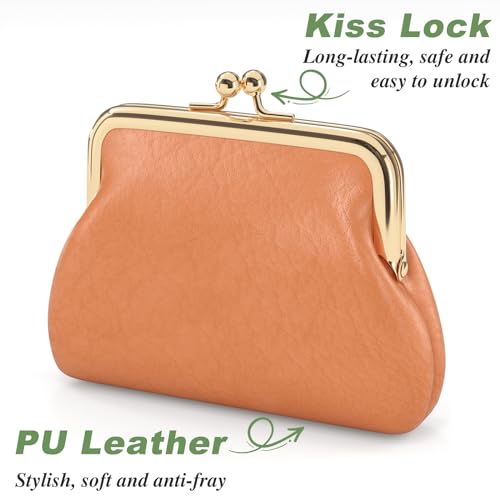Coin Purse, Small PU Leather Change Purse, Coin Wallet with Clasp, Car Change Holder Pouch for Woman Men Kids Girls, Brick Red - color: Brick Red