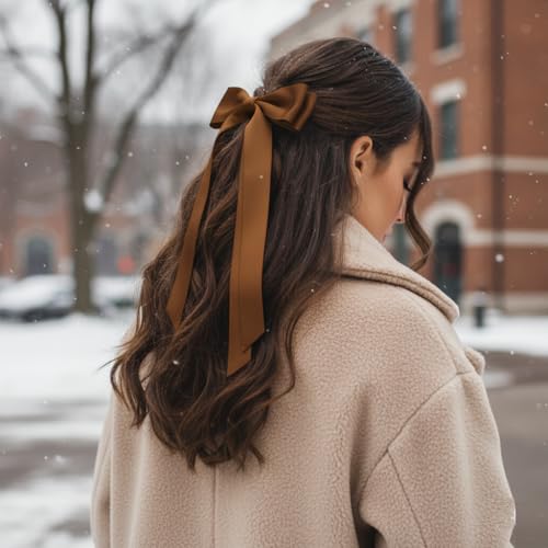 Hair Bows for Women Clips Hair Ribbons Bow for Girls Fall Fashion Hair Accessories, Black & Brown - color: Black & Brown