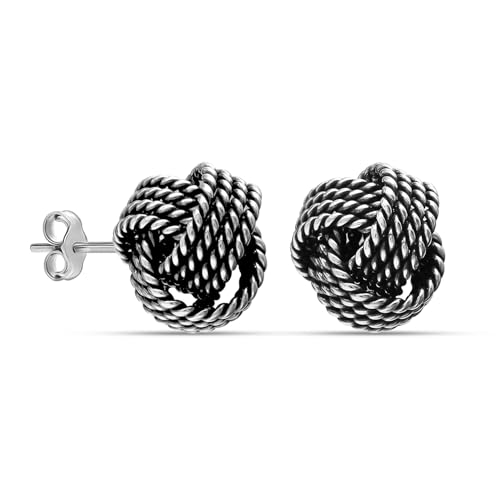 LeCalla Sterling Silver Love Knot Stud Earrings - Lightweight Italian Design Twisted Earrings for Women - color: Black Antique Knot