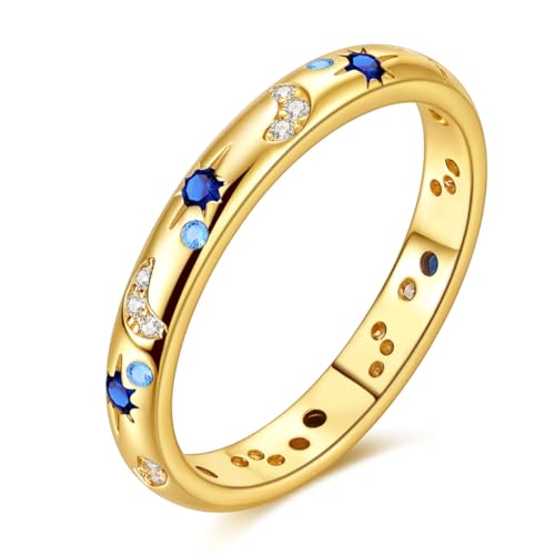 Hapour 925 Sterling Silver Ring for Women,Eternity Gorgeous Rings Stackable Rings for Women as Gifts Ring Size 4-11 - color: A-Gold