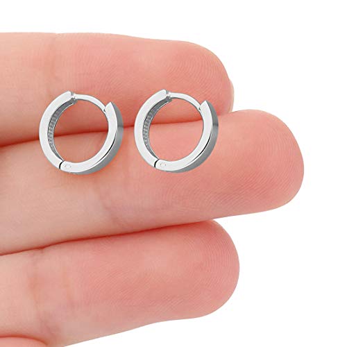 14kt Gold Huggie Hoop Earrings Minimalist Small Simple Thin huggies For Women and Men Polished Flat Hinged Hoop - color: White Gold