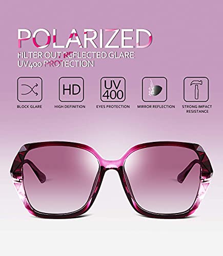 FEISEDY Polarized Women Square Sunglasses Sparkling Composite Shiny Frame B2289 - color: 5 Dark Rose