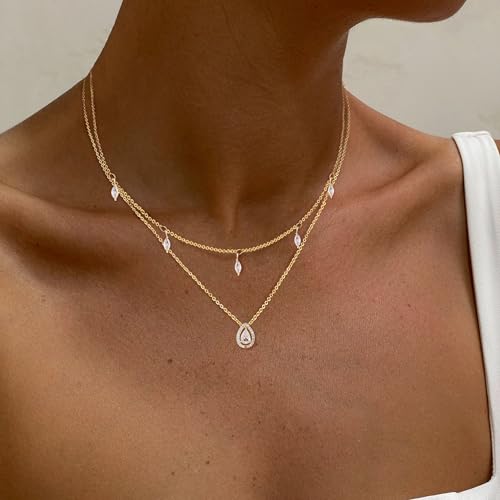 Layered Necklaces For Women,Dainty Gold Plated Necklace Stack Prom Layering Necklaces For Women Trendy Chain Cross Choker Necklace Set Fashion Accessories - color: 2set-cz