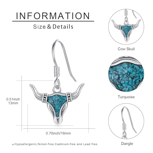 Western Earrings for Women 925 Sterling Silver Turquoise Western Country Dangle Drop Earrings Country Jewelry Gifts for Cowgirl Cowboy - style: Western Cow-B