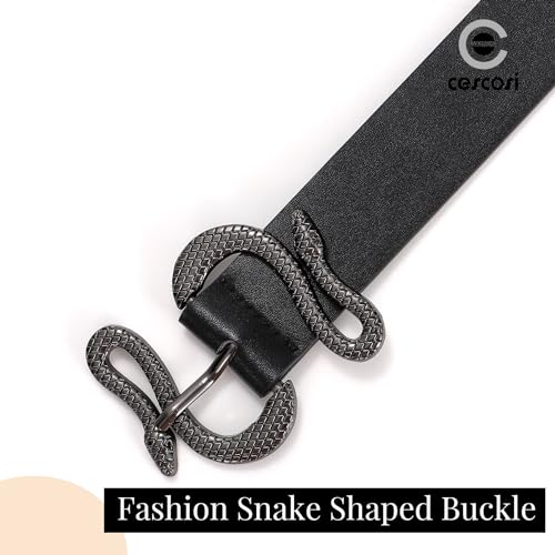 Women Leather Belt with Snake Buckle Fashion Women Belt for Jeans Pants Dresses - color: B-black, size: Fit Size 36"-40"