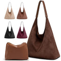 2-Piece Vegan Leather Purse Set for Women: Slouchy Hobo Shoulder Bag & Suede Tote Bag - color: Coffee