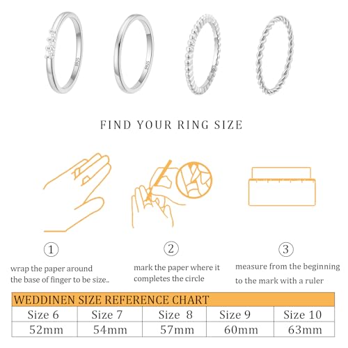WEDDINEN 4PC Gold Rings for Women, S925 Sterling Silver 14k Gold Filled Plated Stackable Thin Thumb Ring Set Cubic Zirconia Dainty Stack Gold Knuckle Rings Set Size 6-10 - color: Silver, size: 7