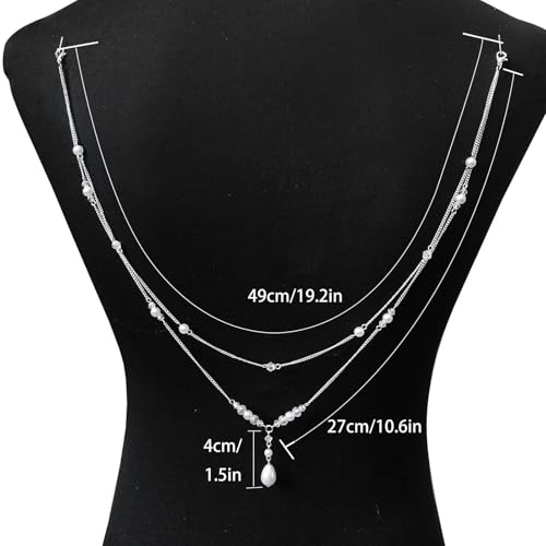 Layered Pearl Pendant Back Chain Necklace Bridal Wedding Pearl Backdrop Jewelry Summer Beach Crystal Backless Body Jewelry for Women Dress