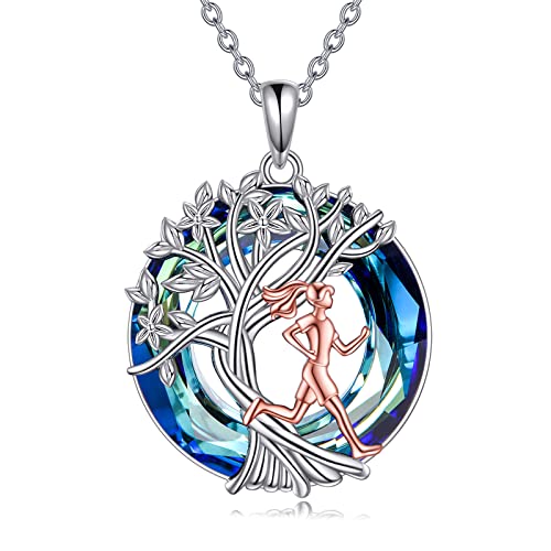 YFN Tree of Life Necklace Sterling Silver Crystal Jewelry Graduation Birthday Gifts for Women - color: Runner