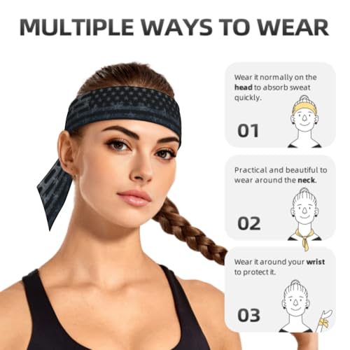 Sports Tie Headband Bandana Running Athletic Sweat Band Elastic Adjustable Sport Head Tie for Men Women Head Ties Ninja Tie Headbands Tennis Sweatbands Soccer Basketball Teams Running Head Band - color: Balck usa flag
