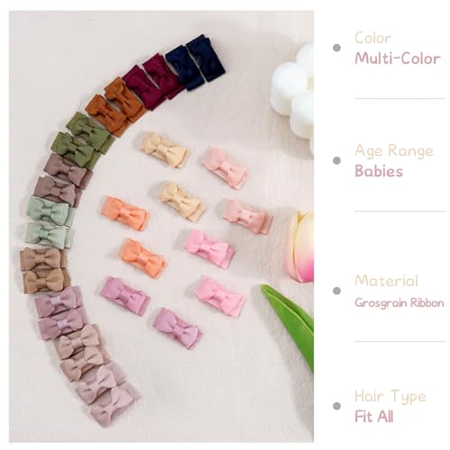 CÉLLOT 40pcs Mini 1.2" Grosgrain Ribbon Snap Clips - Tiny Fine Thin Hair Bows in Pairs for Baby Girls, Toddlers, and Infants - color: 40pcs/20color