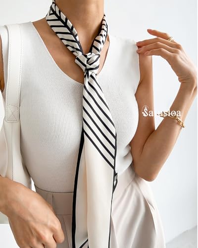 Purse Scarf For Handbags Head Scarves For Women's Hair Bags Scarfs Long Skinny Scarves Fashion Silky - color: A22-black and White Stripe
