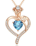 LOUISA SECRET Rose Flower Heart Birthstone Necklaces for Women, 925 Sterling Silver Jewelry, Pendant Heart Necklaces Birthday Anniversary Christmas Gift for Women Wife Mom Girlfriend Lady - color: Rose Gold-03-Mar