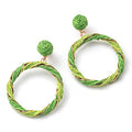 Boho Raffia Hoop Dangle Earrings Twisted - Statement Rattan Round Geometric Earrings For Summer Beach Vacation - color: GREEN