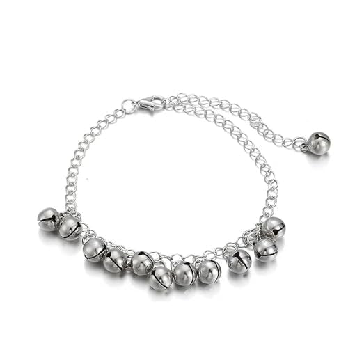 Boho Jingling Bell Tassel Anklet Bracelet for Women Vintage Silver Sounds Bells Beaded Adjustable Jingle Charm Ankle Foot Chain Indian Gypsy Barefoot Sandals Goth Hippie Anklets Feet Summer Beach Belly Dance Jewelry - color: silver