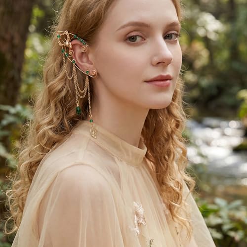 FRESHME Fairy Elf Ear Cuffs - Renaissance Costume Renfaire Non Pierced Elven Ear Climber Cosplay Medieval Fantasy Accessories - color: Gold
