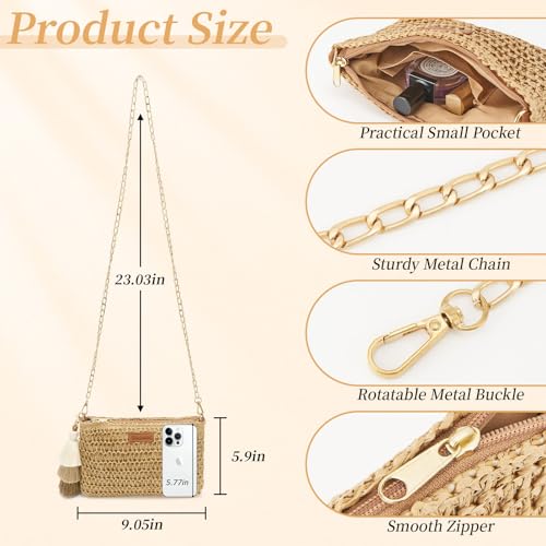 Small Straw Purse for Women Summer Clutch Purses Beach Woven Envelope Bag Raffia Shoulder,Straw Crossbody Bag boho - color: Square Brown