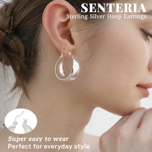 Senteria 12mm Wide Thick Hoop Earrings 925 Sterling Silver Hoop Earrings for Women Hypoallergenic 14K Real Gold Plated Hoops Large Earring Lightweight Chunky Hoops Earring for Women 25/30/40/50MM - color: Silver-25mm