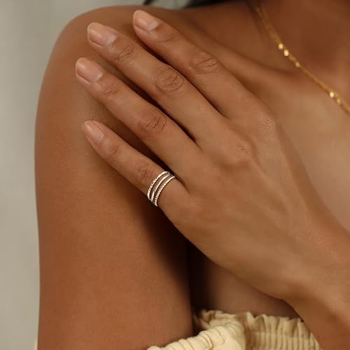 Gokeey Gold Rings for Women Non Tarnish, Dainty 14K Gold Plated Stackable Thin Thumb Ring Set Trendy Pinky Wedding Bands Engagement Rings for Women Size 4 5 6 7 8 9 10 11 - color: Silver, size: 5