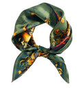 MEISEE 100% Pure Mulberry Silk Scarf 21" Square Scarf Neckerchief Headscarf Breathable Lightweight for Women Gift Packed - color: Green Flowers and Birds