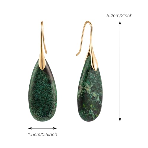 SELOVO Stone Fishhook Dangle Drop Earrings Statement Earrings for Women Stone - color: Green-Gold Color Hook