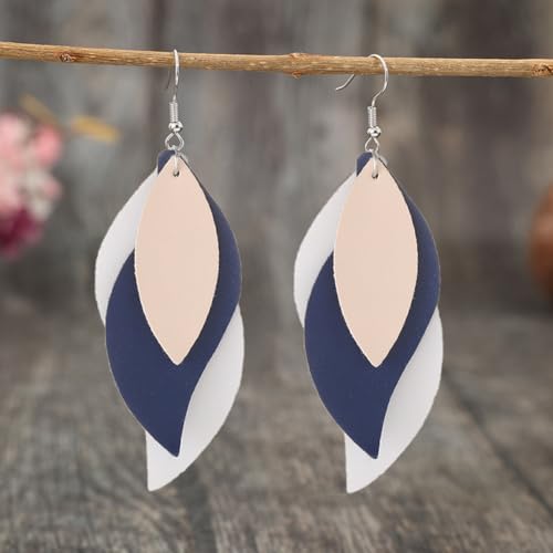 ANXIN boho unique Leather Earrings 2 Layered Lightweight Faux Leather Leaf Earrings Layered Design Drop Earrings Gift for Women - color: Style C
