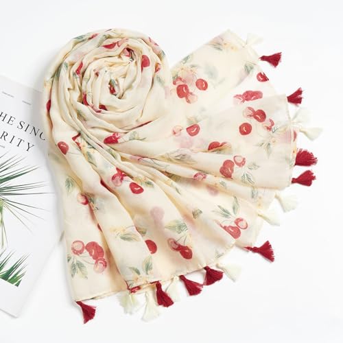 QIUTIMIY Scarf for Women Lightweight Soft Floral Leopard Printed Scarves Fall Winter Fashion Shawl Wrap with Fringe - color: Cherry-red