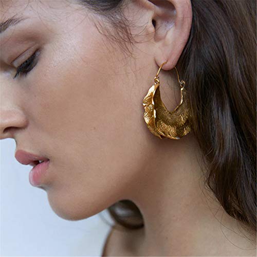 Simple Large Vintage Gold Circle Hoop Earrings Boho Irregular Hollow Shield Shape Dangle Drop Earrings for Women Statement Jewelry Gifts - color: Gold