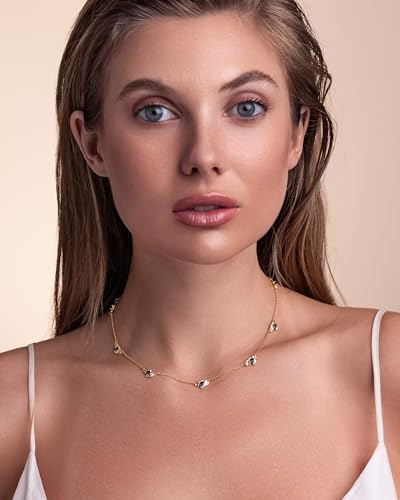 SNGIA Gold Plated Colorful Charm Necklace for Women Adjustable Shell Pearl Crystal Beaded Gemstone Dainty Layering Statement Necklace Gift