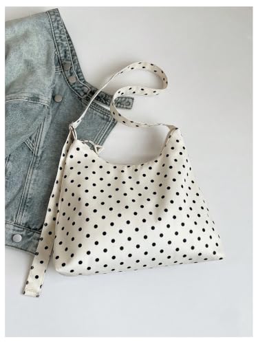 MakeMeChic Women's Leopard Tote Bag Cheetah Oversize Shoulder Bag Weekender Bag - color: Polka Dots White a