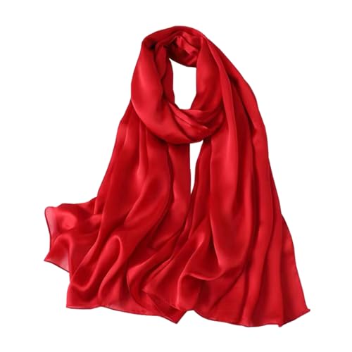 ANDANTINO 100% Silk Long Scarf-Women Large Oblong Shawls with Gift Packed - color: Solid Color-red