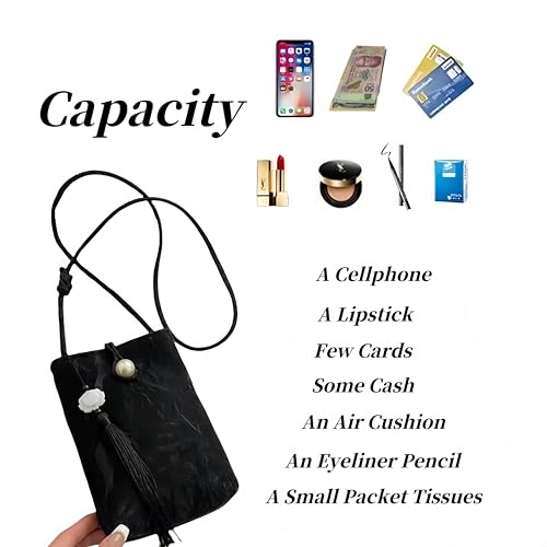 Women Mini Crossbody Bags Small Shoulder Bags CellPhone Purse Tassels Wallet Purse for Women - color: Black